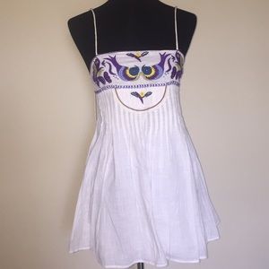 Free People White Embroidered Long Tank Top